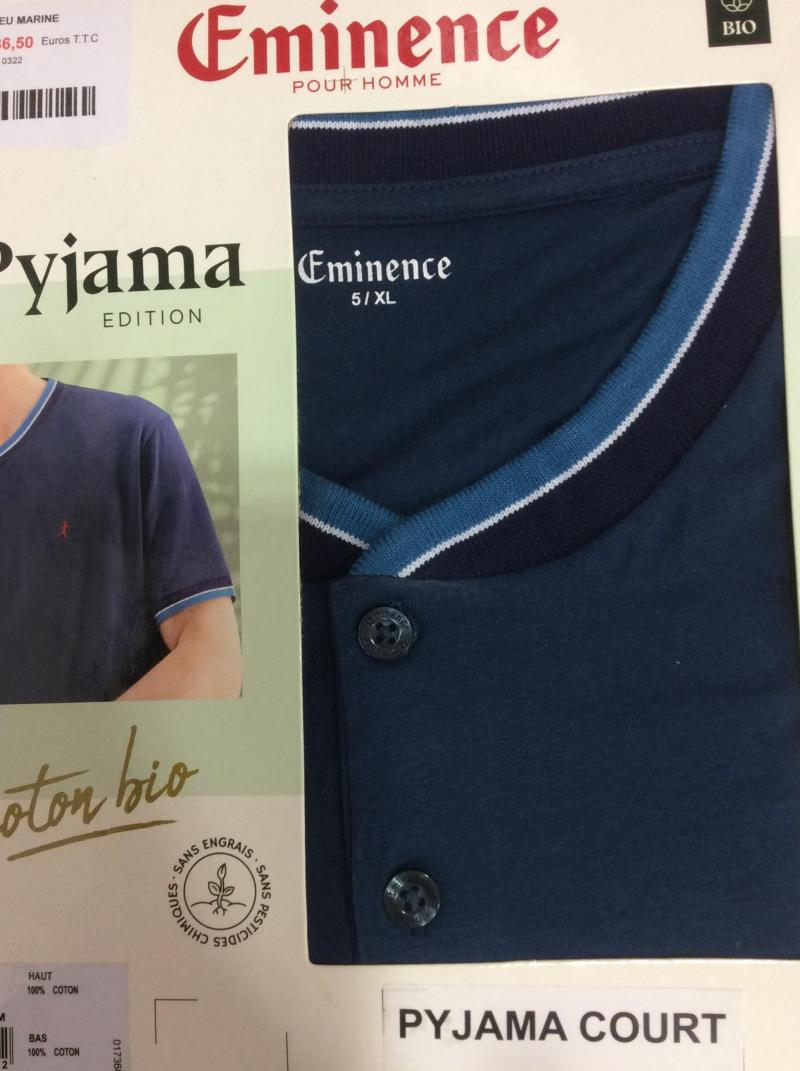 Pyjama court en coton bio 36€50. Éminence 
